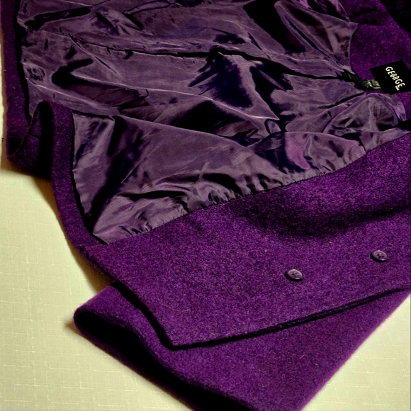 Vintage GEORGE purple ladies cropped wool blend medium coat, 3/4 sleeves - Picture 11 of 15
